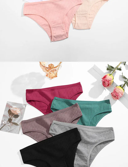 4PCS/SET Women's Cotton Panties Sexy Soft Striped Underpants 12 Solid Color Briefs Female Comfortable Stretch Lingerie M-XL