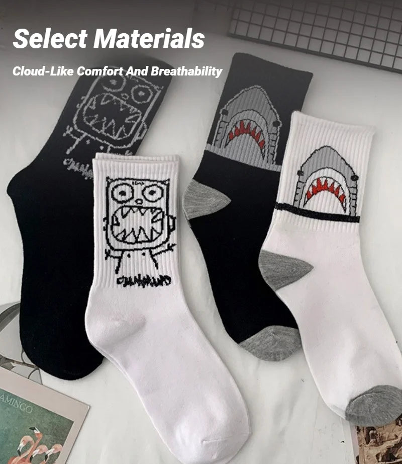 Spring Summer High Quality Harajuku Chaussette Style Shark Socks For Women Men's Cotton Hip Hop Man Meias Mens Calcetines