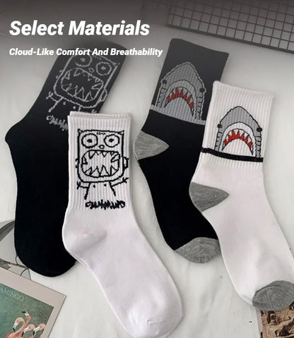 Spring Summer High Quality Harajuku Chaussette Style Shark Socks For Women Men's Cotton Hip Hop Man Meias Mens Calcetines