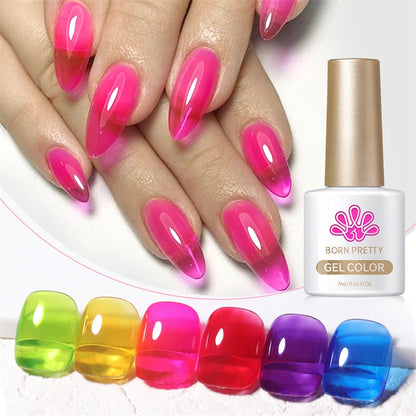 BORN PRETTY 7ml 6Pcs/Set Neon Garden Ice Jelly Gel Nail Polish Set Light Pink Blue Green Soak Off Translucent Nail Gel Kit