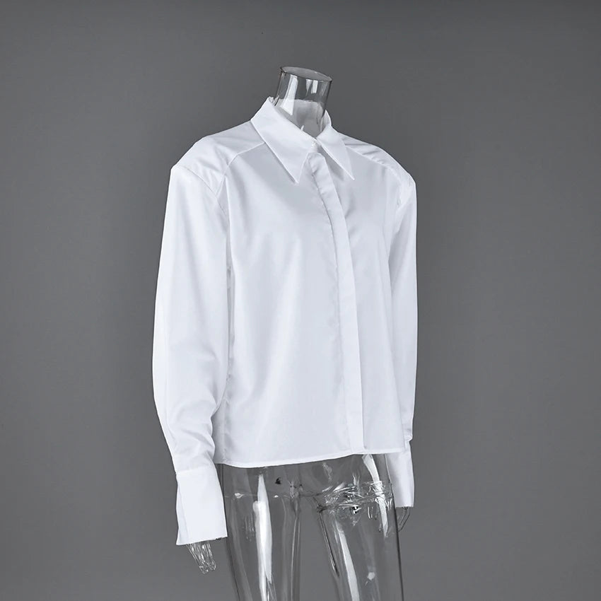 Linad Autumn Elegant White Puff Sleeve Shirt Office Lady Single-Breasted Woman Blouse 2025 Street Chic Turn Down Collar Tops