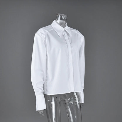 Linad Autumn Elegant White Puff Sleeve Shirt Office Lady Single-Breasted Woman Blouse 2025 Street Chic Turn Down Collar Tops