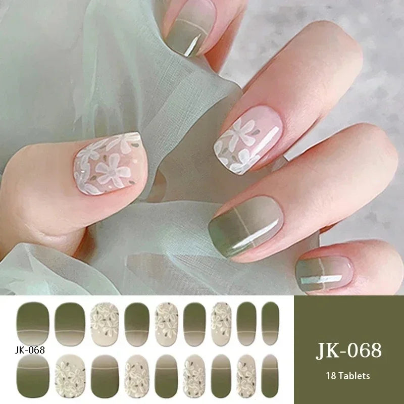 16/18/20Tips Semi-Cured Gel Nail Strips Adhesive Full Cover Stickers for Nails UV Lamp Need Press On Nails Fashion Manicure