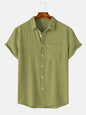 Men's  Comfortable Shirt Summer Beach Men's Shirt   Men's Short Sleeve Shirts  Solid Color Casual Short Sleeve Shirt
