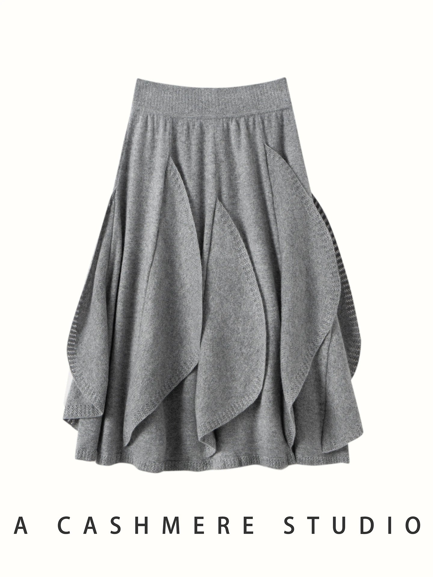 French 100% Pure Cashmere Skirt Ruffle Irregular A-line Soild Midi Sirt Autumn Winter Women Elegant Pleated  Knit Dress Fashion