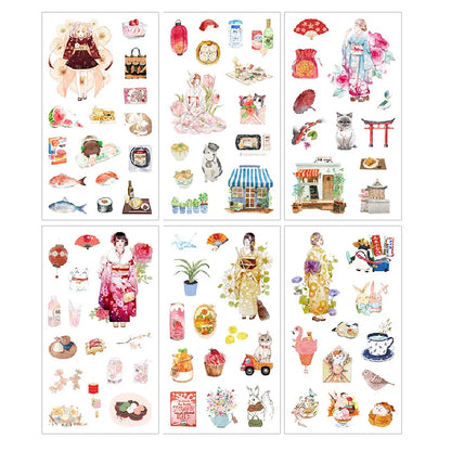 6pcs Leaf Flower Stickers Japanese Accessories for Kids Dessert Diary Decorating Pretty Stationery Feather Decoration Supplies