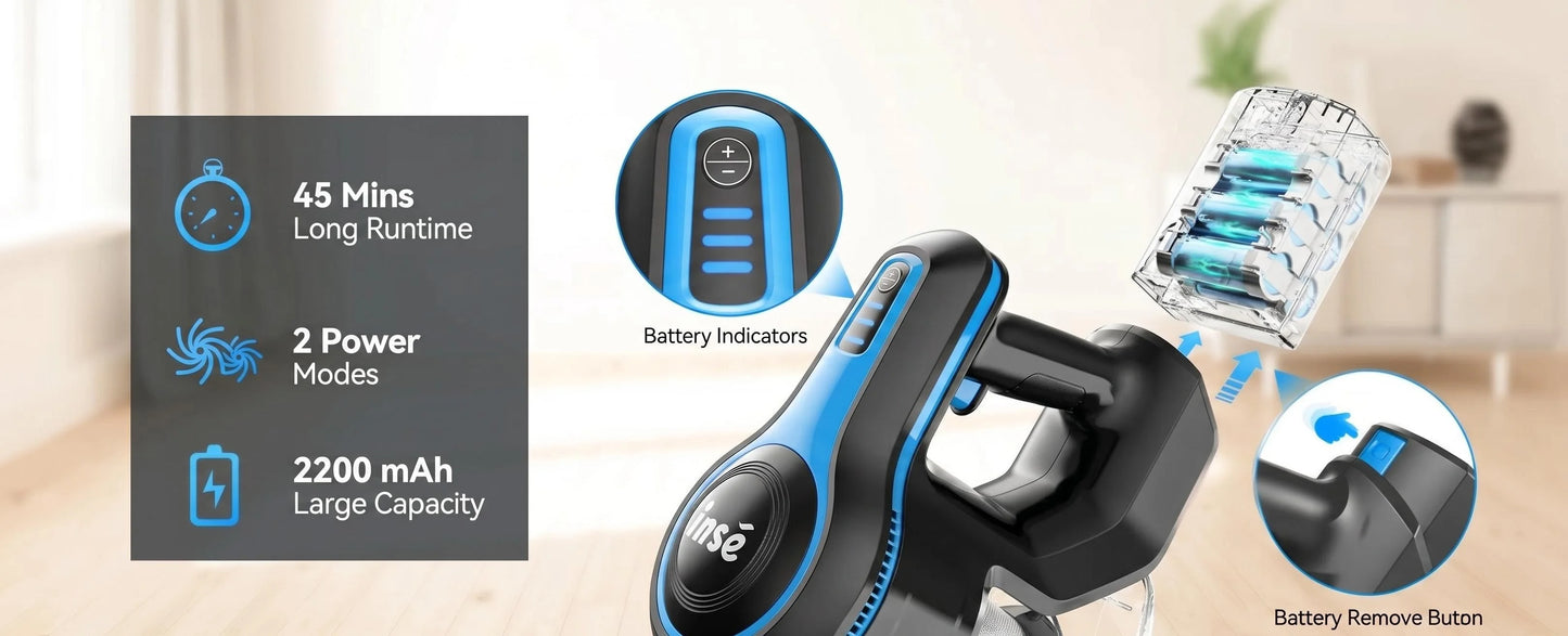INSE N5T 465W 35000Pa Suction Power Cordless Vacuum Cleaner Handheld Smart Home Appliance Removable Battery Dust Mug