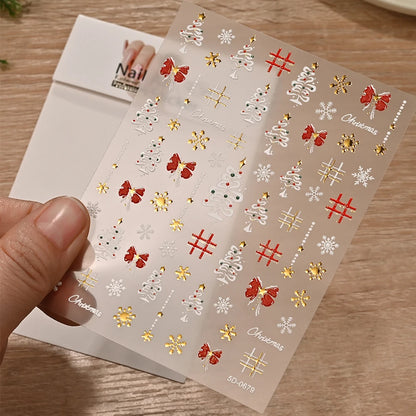 5D Embossed Gold Castle/Garland/Christmas Tree Nail Stickers White Snowflakes Bow Star Nail Decals Self-Adhesive Xmas Nail Decor