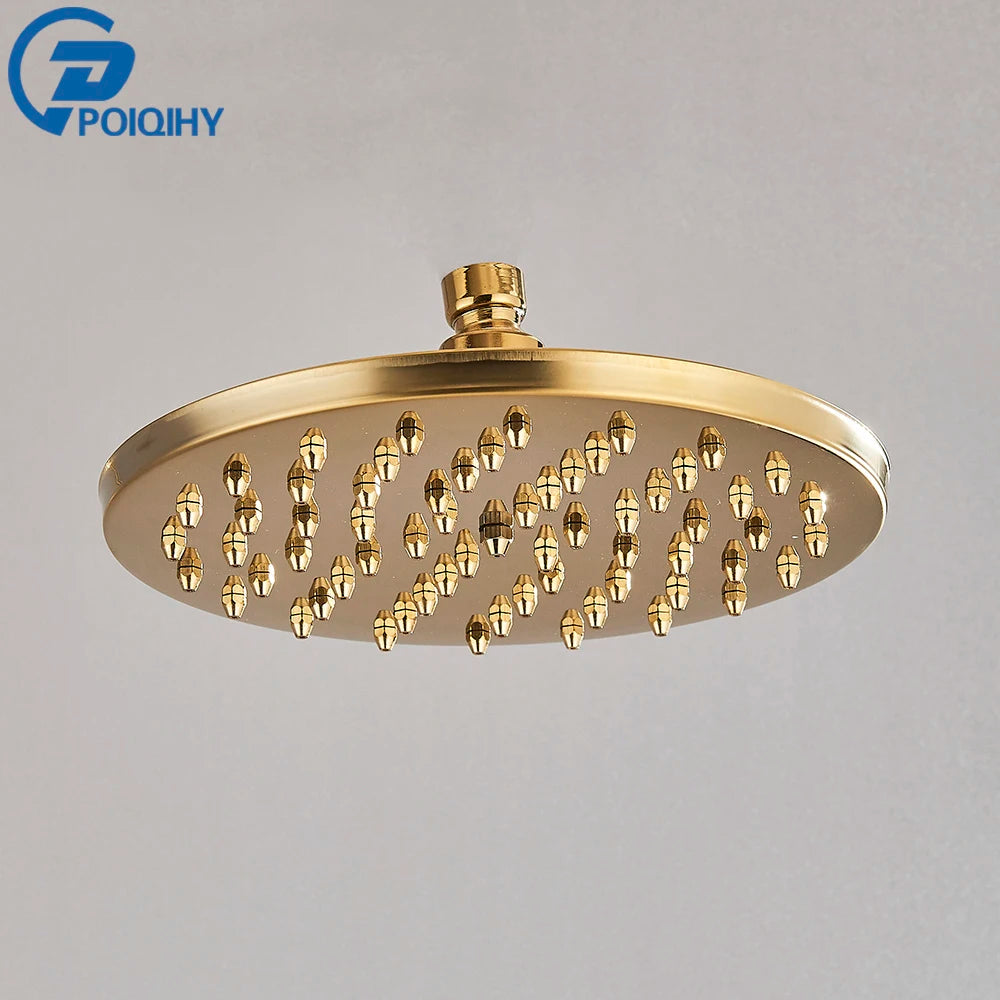 POIQIHY Brass Golden Rainfall Shower Head Shower Faucet Head Bathroom Replace Rain Showerhead Antique Brass Showerhead Accessory