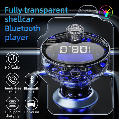 Transparent Car Bluetooth 5.4 FM Transmitter Handsfree Wireless Car Kit Colorful Light Car Charger Mp3 Player FM Modulator