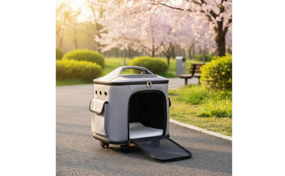 Rolling Pet Carrier Quiet Wheels Feline Carrier Suitcase Feline Travel Bag Large Capacity Portable for Outdoor