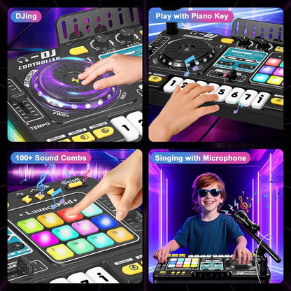 Simulation DJ Mixer Controller Kids Toys Multifunctional Music Effect Children Toy Electronic Musical Instrument Game Birthday Gifts Toys for Boy Girls Chirstmas Gifts Ship From Germany Fast Delivery