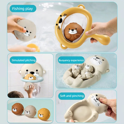 Children Otter Bath Toy Infant Float Ball Set Stackable Floating Boat Soft Water Play Toy Beach Swimming Pool Gift