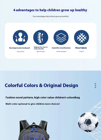Boys Black Football Backpacks Hard Shell Orthopedic Middle School Student Book Bags USB Charge Multifunctional Bagpack