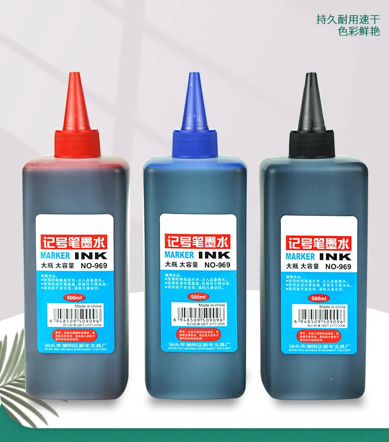 1 Box 500ml Permanent Marker Ink,Oily,Quick-Drying,Waterproof And Non-Fading,Non-Erasable 3 Colors Marker Ink Filler Liquid