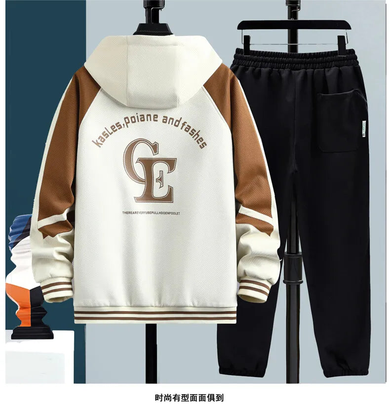 High Quality Running 2 Piece Set Hooded Jacket+Sweatpants Cardigan Long Sleeve Casual Tracksuit Men Sport Brand Clothing Suit