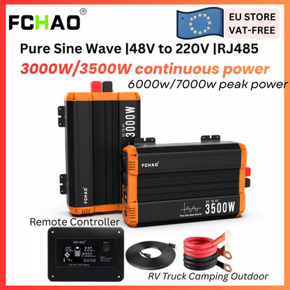 Current Converter for car FCHAO 3000W/3500W 48V V V V/230V 50Hz to pure slinusoidal wave with LCD and remote control screen for camper
