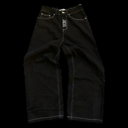 2025 New Prints Jeans Men Streetwear Baggy Wide Leg Jeans Korean Fashion Drapes Straight Casual Loose Denim Cargo Pants