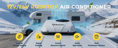 Sunster 12V/24V Fast Cooling Roof Air Conditioner Energy Conservation Rooftop Parking Air Conditioner For RV Truck Camper Van Caravans Motor Portable Air Conditioner