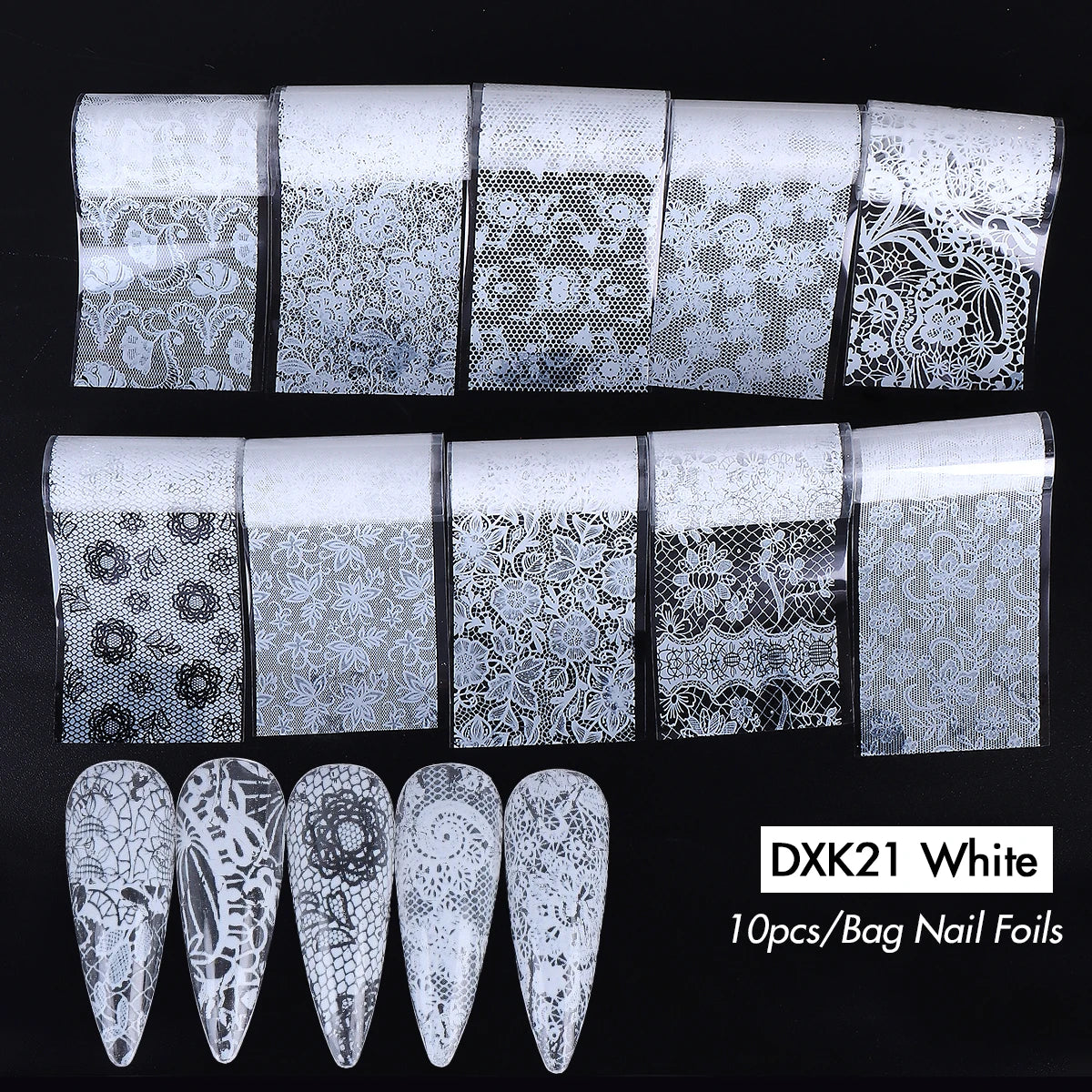 10PCS Mixed Nail Art Foils Transfer Sticker Set Rose Flower Designs Floral Starry Sky Nail Wraps Wedding Summer Manicure Decor