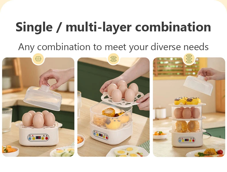 Mini Food Steamer Multi-layer combination Egg Boiler Food Warmer Rice cooker Dry burning Prevention Auto-off Eggtart making Tool