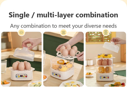 Mini Food Steamer Multi-layer combination Egg Boiler Food Warmer Rice cooker Dry burning Prevention Auto-off Eggtart making Tool