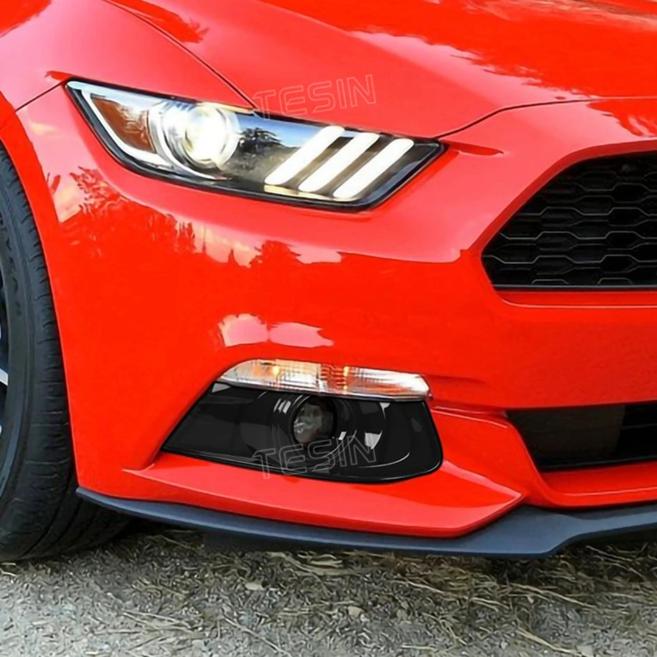 TESIN Car Front Bumper Fog Light Lamp Decoration Cover Trim for Ford Mustang 2015 2016 2017 ABS Lamp Hoods Exterior Accessories