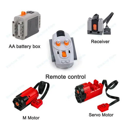 MOC Power Functions M/L/XL Motor Battery Box IR Remote Receiver for RC Car Robot Model Building Blocks Technical Modified Parts