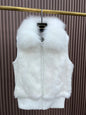 Women's Genuine Real Rabbit Fur Vest Coat Knitting Winter Fox Fur Collar Fur Jacket Casual Short Outwear Slim with Zipper