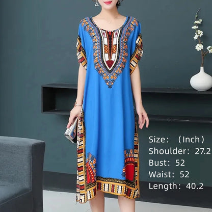 Casual Elegant Bohemian Printed Ethnic Style Retro Floral Woman Summer Street Wear Batwing Sleeve Loose Tunic Maternity Dress