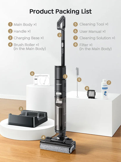 Laresar S7 Pro Cordless Wet Dry Vacuum Cleaner Mop, Lay-Flat 5-Min Drying 80°C Hot Wash 19000 Pa 50min Runtime Home Floor Washer