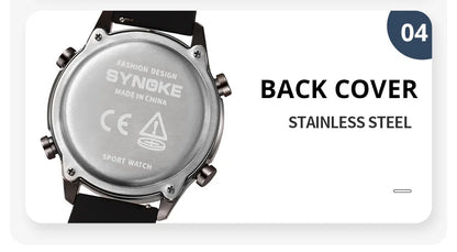 SYNOKE Men Outdoor Sports Multifunctional Waterproof Large Screen Display Luminous LED Digital For Men Fashion Silicon Watch