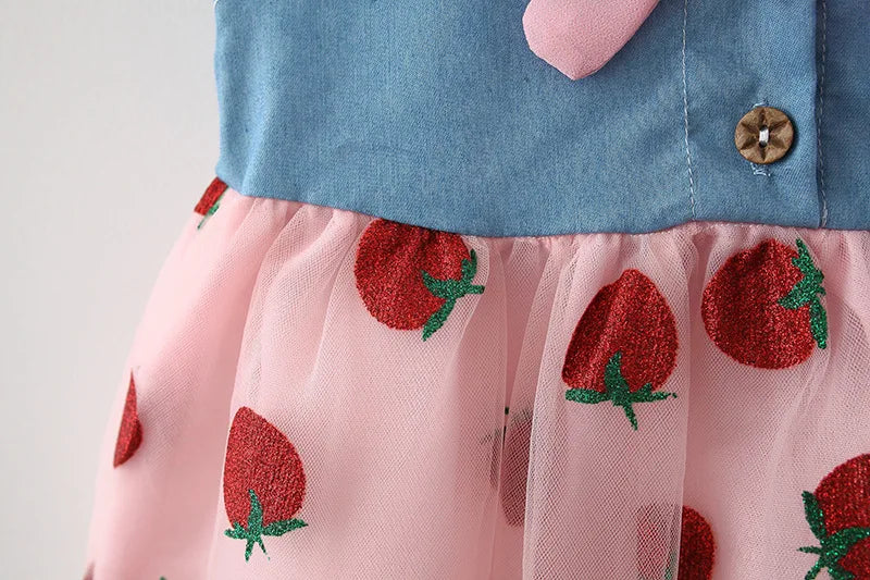 Red Strawberry Chiffon Baby Girl Dress Summer New Children'S Clothing+Hat (9 Months -3 Years Old)