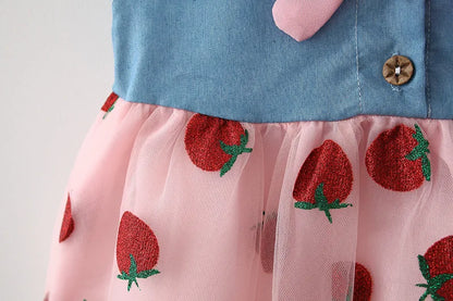 Red Strawberry Chiffon Baby Girl Dress Summer New Children'S Clothing+Hat (9 Months -3 Years Old)