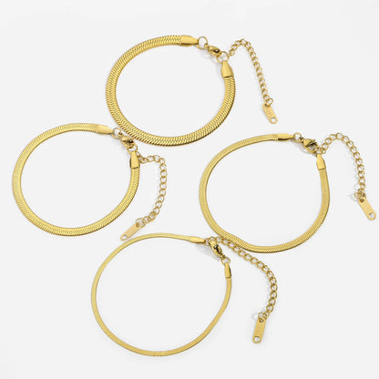 Gold Silver Color Stainless Steel Flat Chain Bracelet For Men Retro Jewelry Trendy Accessories Women Wrap Bangle