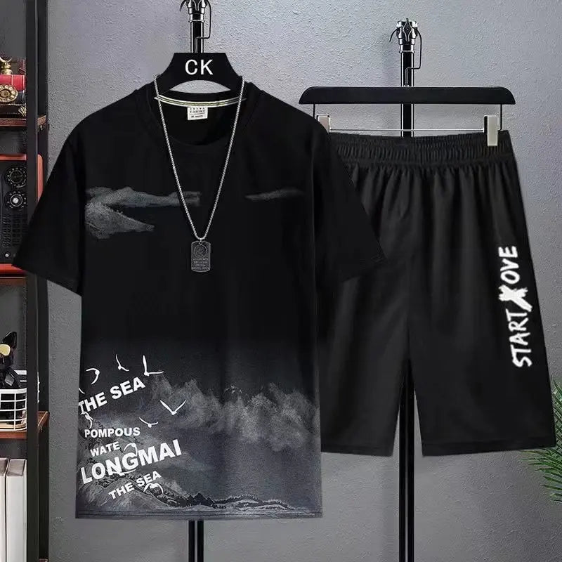 Trendy Suits for Men Men's Summer Shorts Set Gym Outfit Student Short Sleeve Tee 2 Piece Set Tracksuits Men Casual Men Clothing