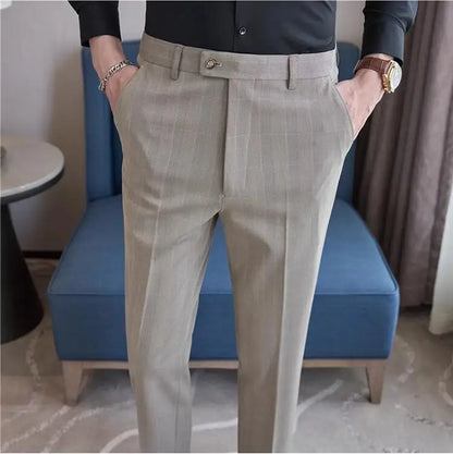 Men Plaid Wedding Dress Trousers High Quality Male Boutique Formal Wear Slim Suits Pants Men British Style Business Suit Pants