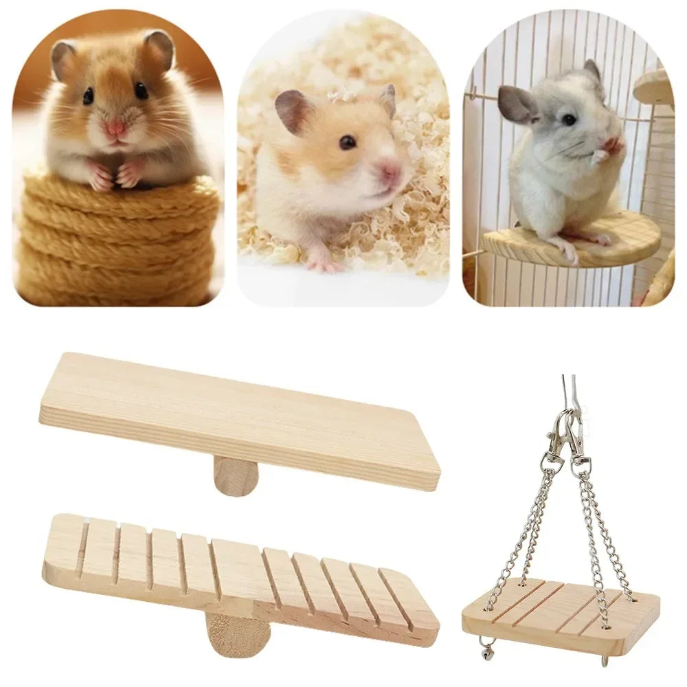 Pet Hamster Wooden Seesaw Climbing Platform Bridge for Small Pet Squirrel Hamster Rabbit Hammock Pet Bird Cage Parrot Swing Toy
