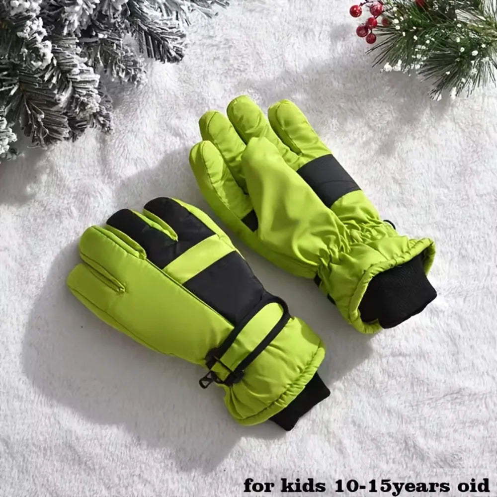 Winter Snow Gloves for Boys Girls Ages 10-14, Warm Knit Windproof for Skiing Cycling Fishing, Machine Washable