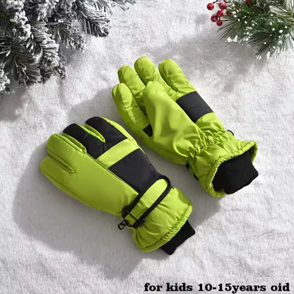 Winter Snow Gloves for Boys Girls Ages 10-14, Warm Knit Windproof for Skiing Cycling Fishing, Machine Washable
