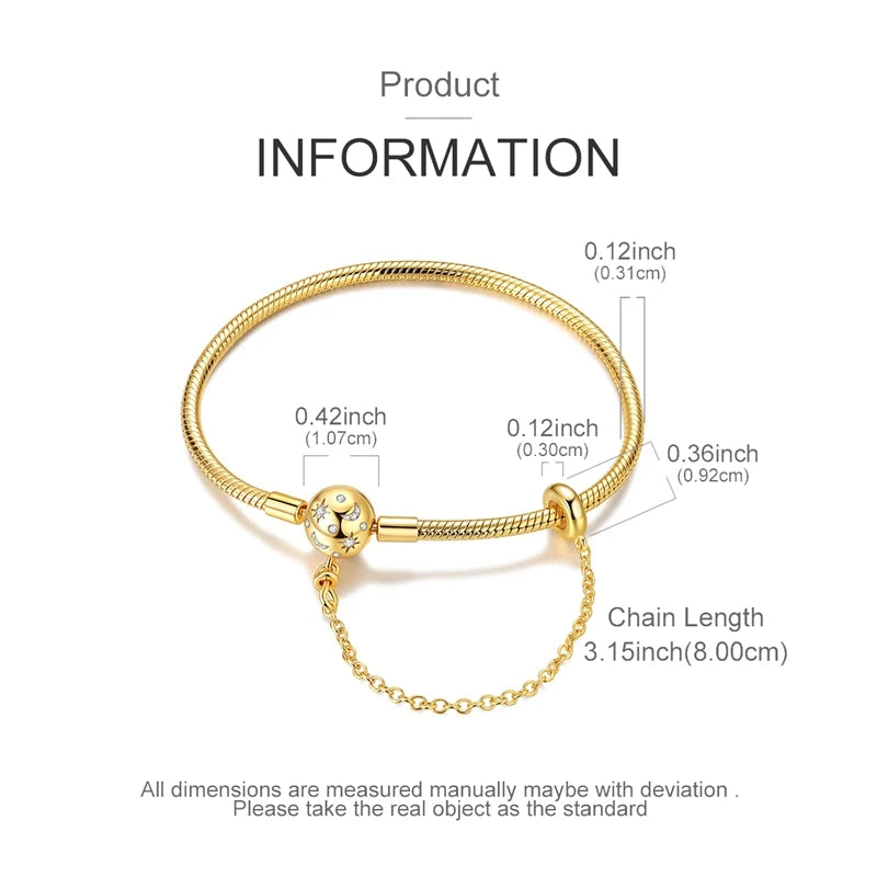 Original Bracelet 925 Sterling Silver Charm Bracelet 17-20CM Golden Heart Love Key Clover Bracelet Bangle Women Jewelry Gift