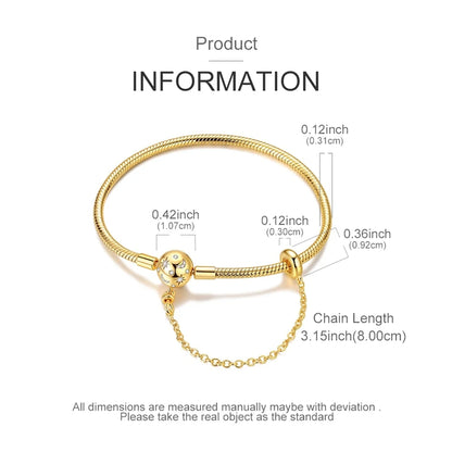 Original Bracelet 925 Sterling Silver Charm Bracelet 17-20CM Golden Heart Love Key Clover Bracelet Bangle Women Jewelry Gift