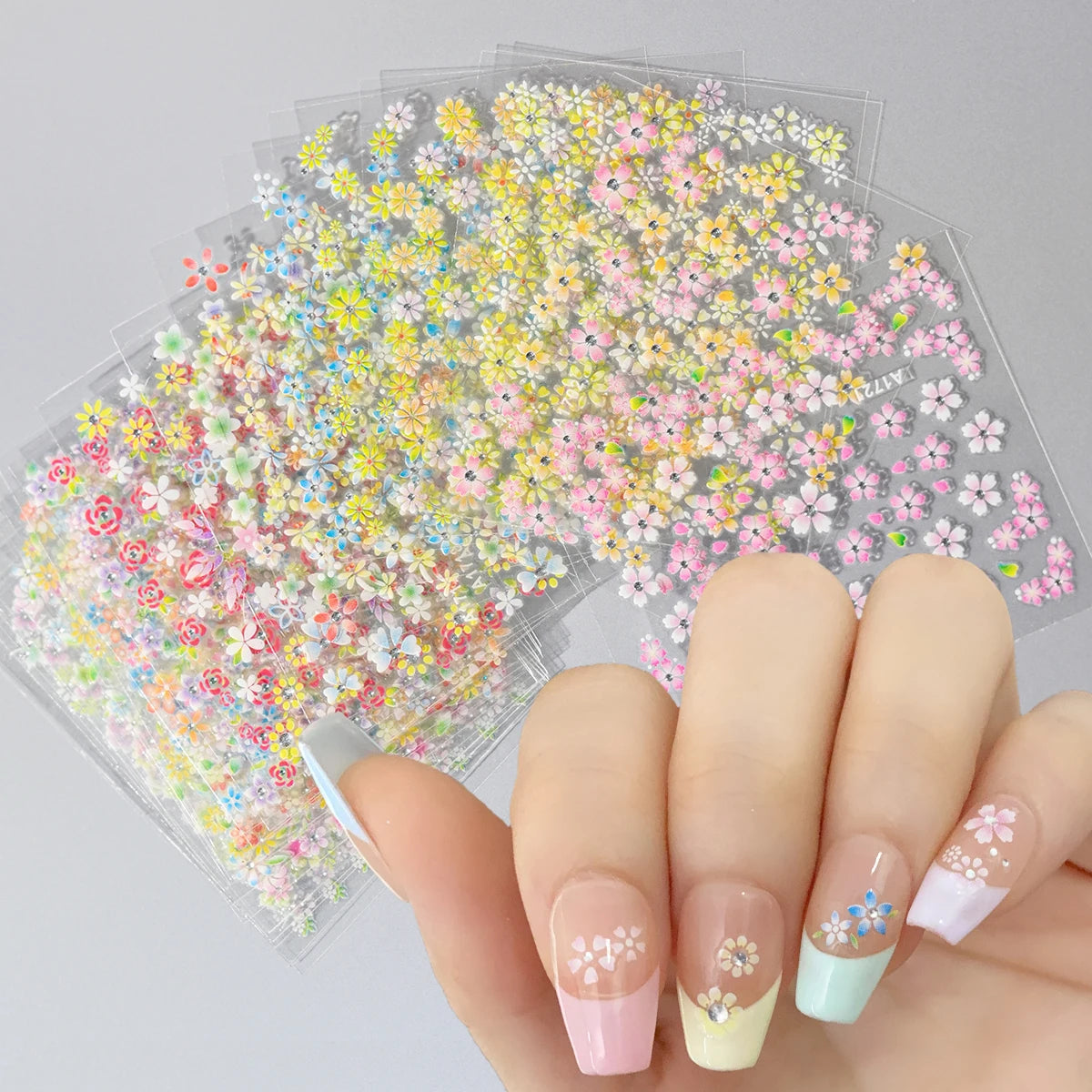 24pcs Flower With Diamond Nail Stickers Set 3D Nail Art Stickers Self-Adhesive Assorted Patterns Blossom Manicure Decoration