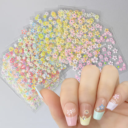 24pcs Flower With Diamond Nail Stickers Set 3D Nail Art Stickers Self-Adhesive Assorted Patterns Blossom Manicure Decoration