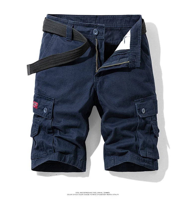 2025 New Summer men's fashionable multi pocket workwear shorts thin casual and fashionable denim multi pocket shorts