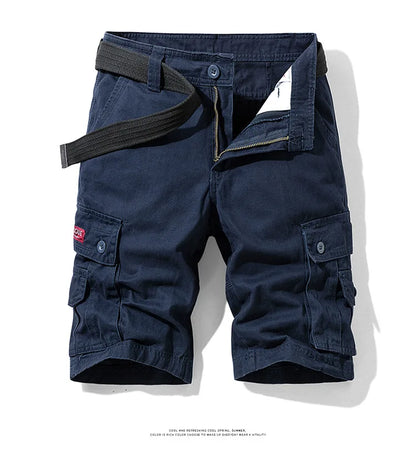 2025 New Summer men's fashionable multi pocket workwear shorts thin casual and fashionable denim multi pocket shorts