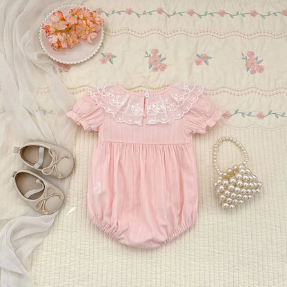 2026 New Newborn Baby Girl Bodysuits 0-24M Baby Girl Romper Summer Short Sleeved Cotton Lace Collar Baby Girl Jumpsuit