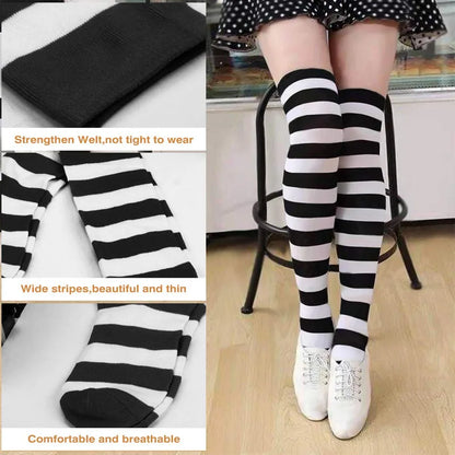 Color Striped Stockings Japanese Over Knee Socks Fashion Women Keep Warm Soks Sexy Slim Long Socks Hosiery JK Cosplay Lolita Y2k