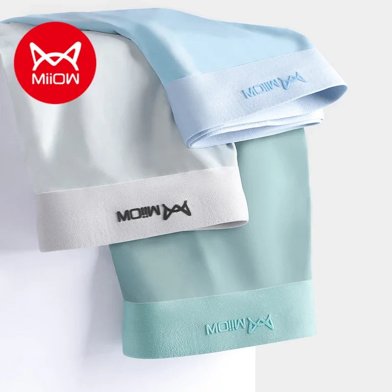 MiiOW 3Pcs Ice Silk Men Underwear Mens Underpants Graphene Antibacterial Crotch Men's Panties Breathable Man Boxers Briefs L-5XL