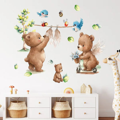 Cute Forest Animals Wall Stickers for Kids Rooms Children Boys Girls Baby Room Decoration Nursery Wallpaper Vinyl Elephant Lion